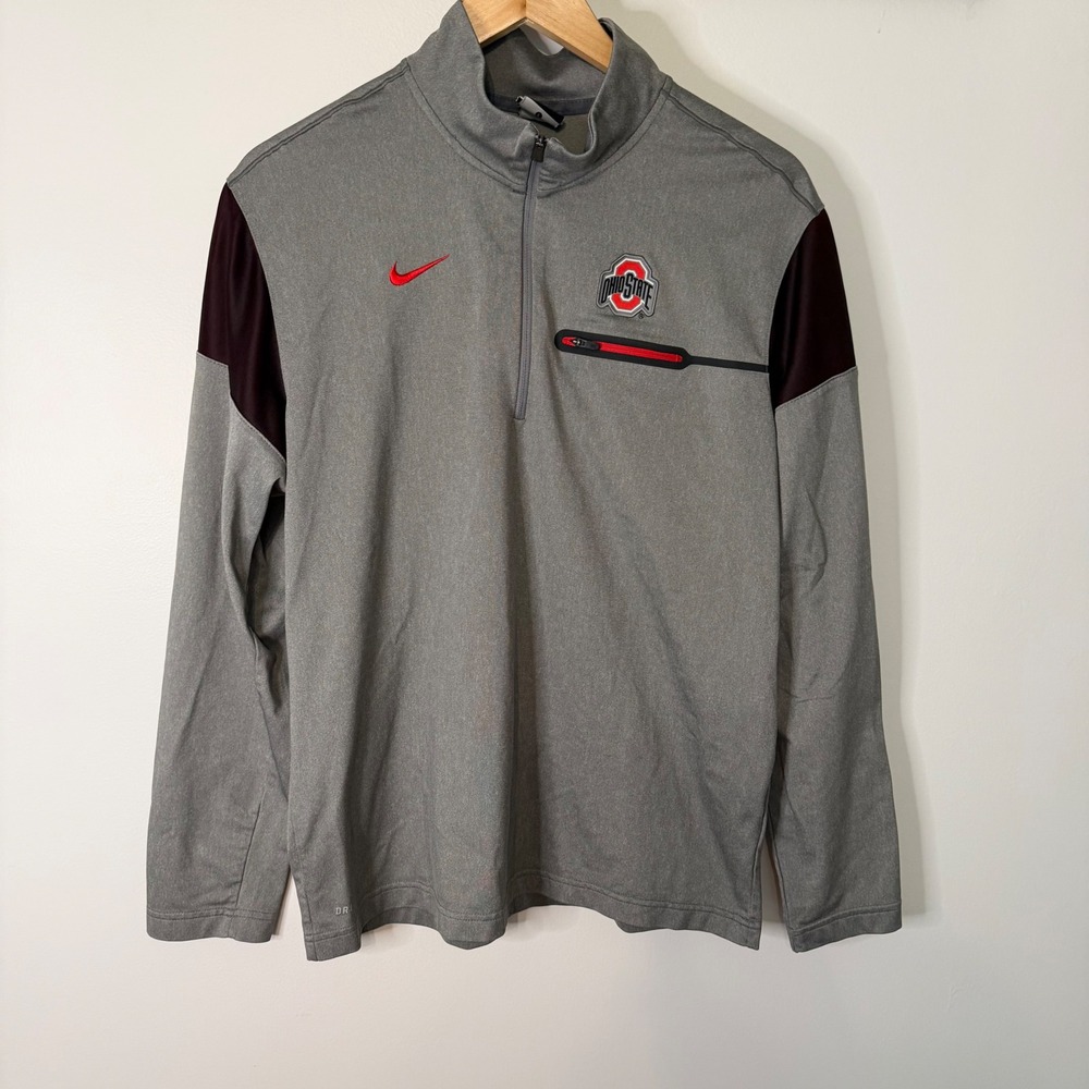 Nike Ohio State Buckeyes Dri-FIT Quarter Zip Pullover Gray Mens Large